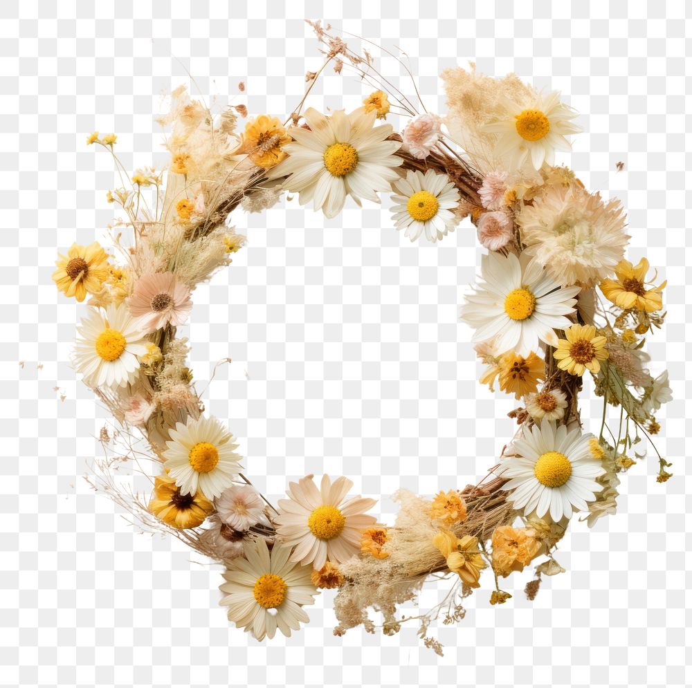 PNG Real pressed flowers wreath plant daisy celebration. AI generated Image by rawpixel.