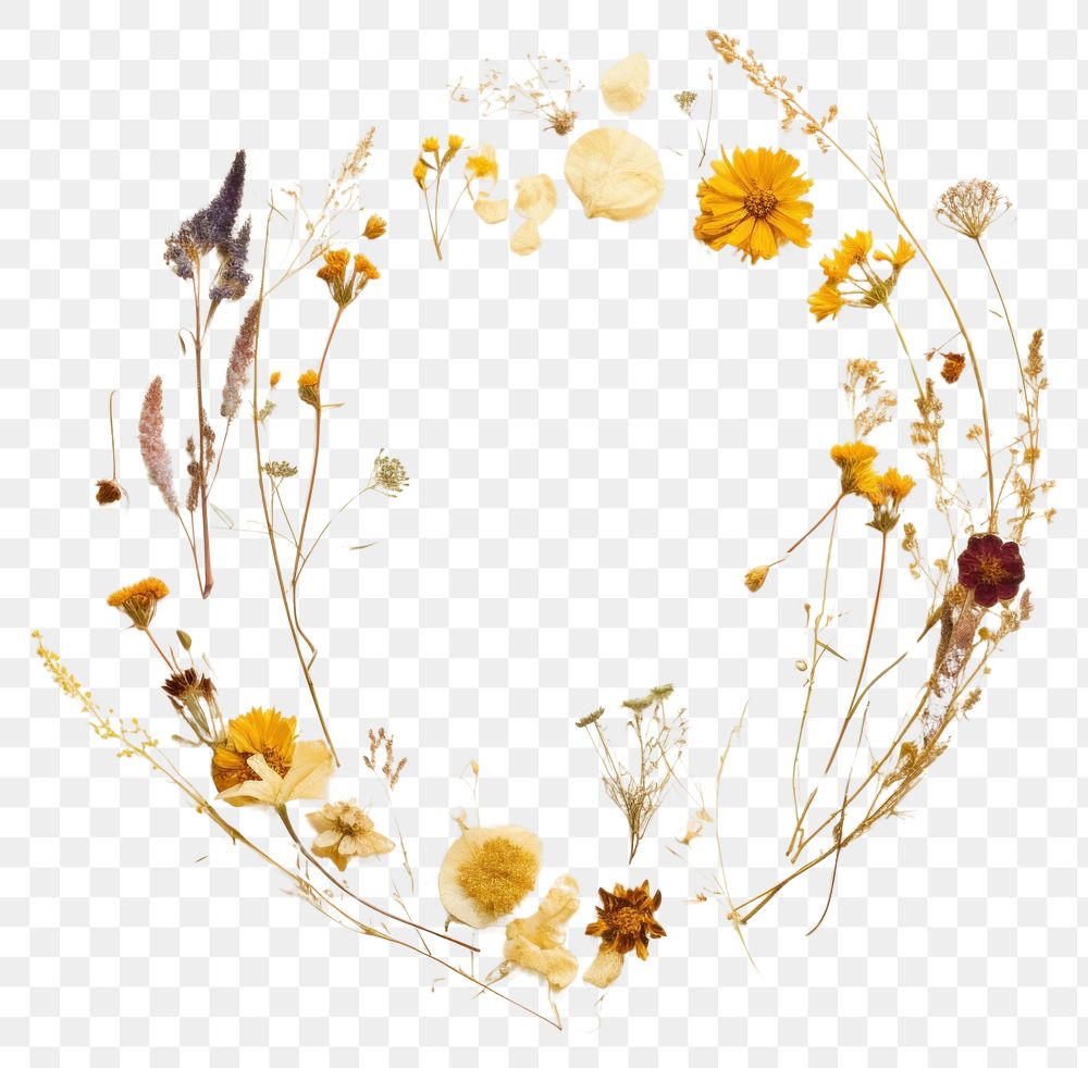 PNG Real pressed flowers circle wreath plant. AI generated Image by rawpixel.