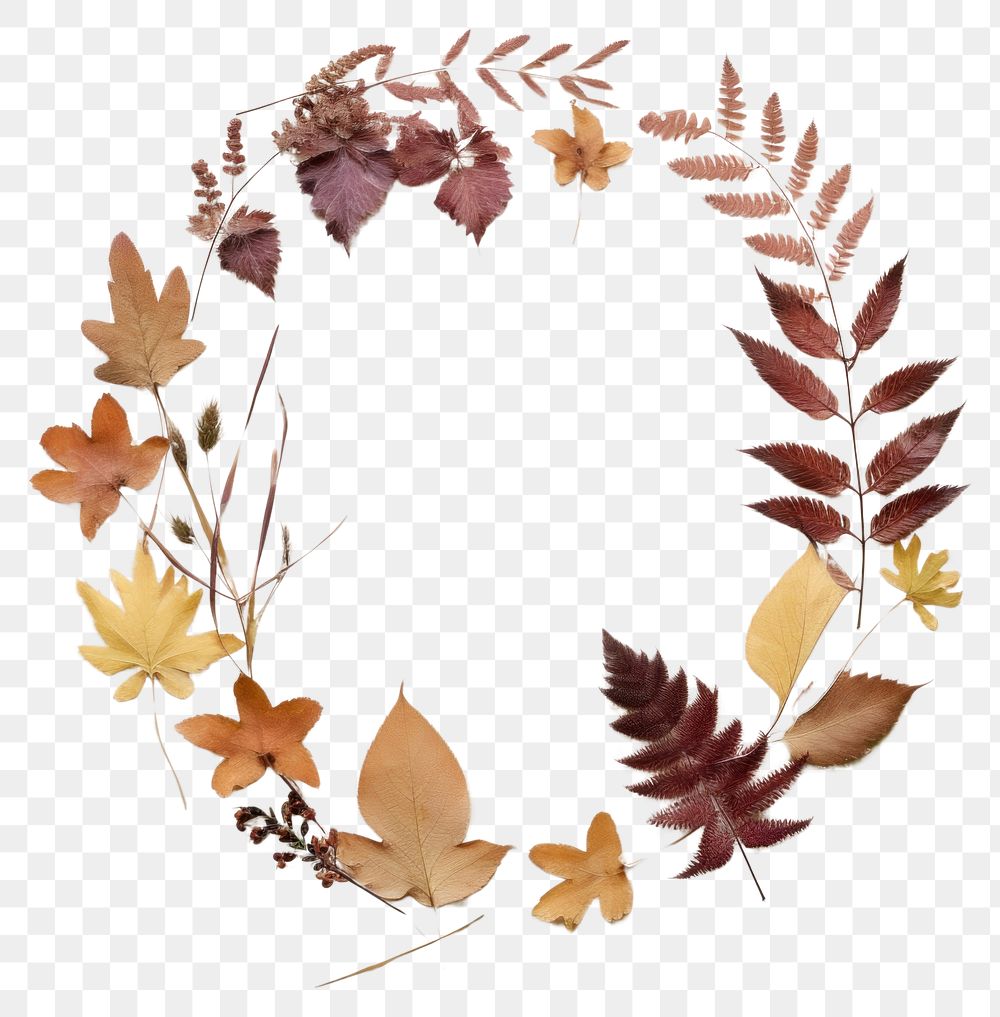 PNG Real pressed foliage wreath circle shape. AI generated Image by rawpixel.