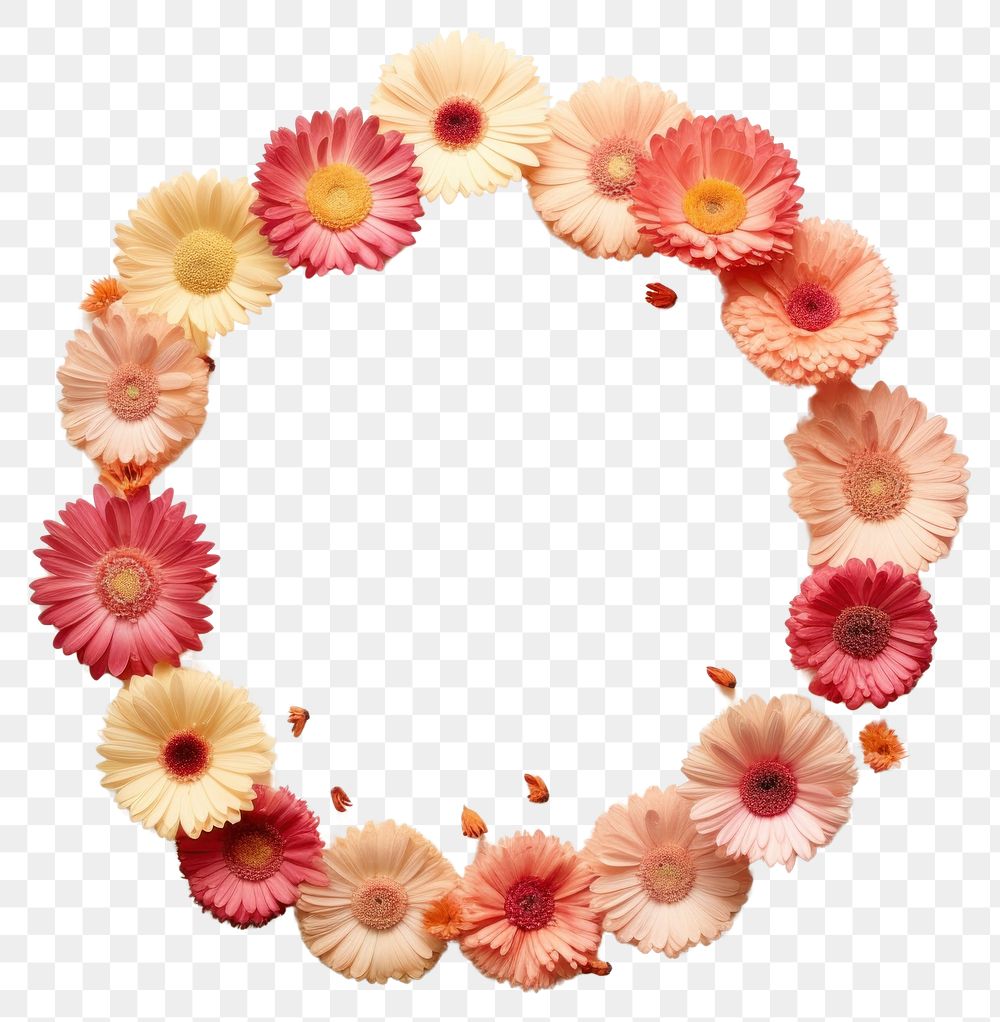 PNG Real pressed gerbera flowers circle wreath shape. AI generated Image by rawpixel.