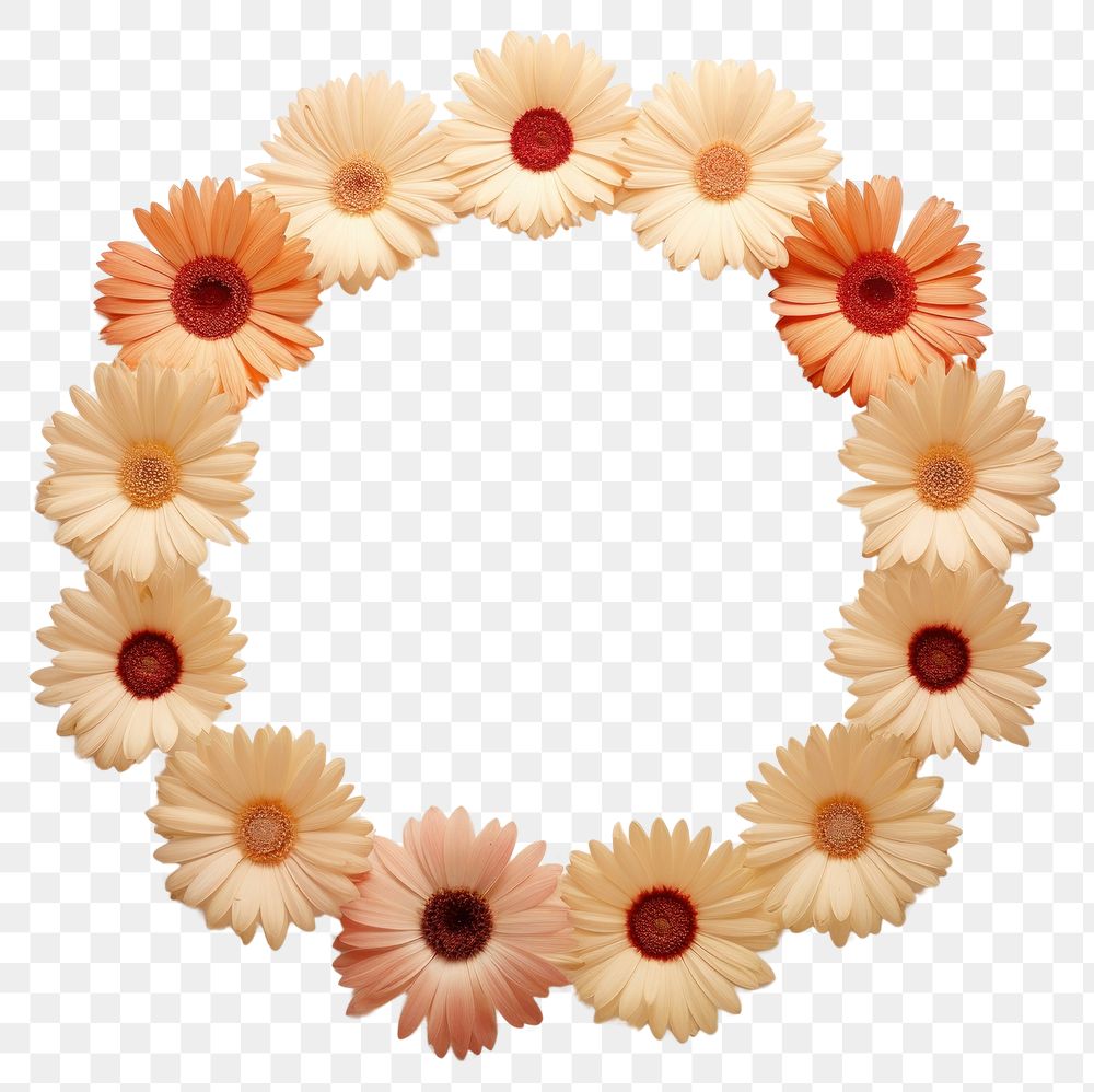 PNG Real pressed gerbera flowers circle wreath shape. AI generated Image by rawpixel.