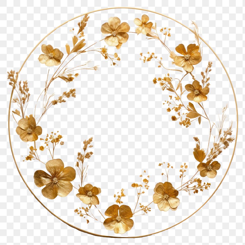 PNG Real pressed gold glitter flowers jewelry circle shape