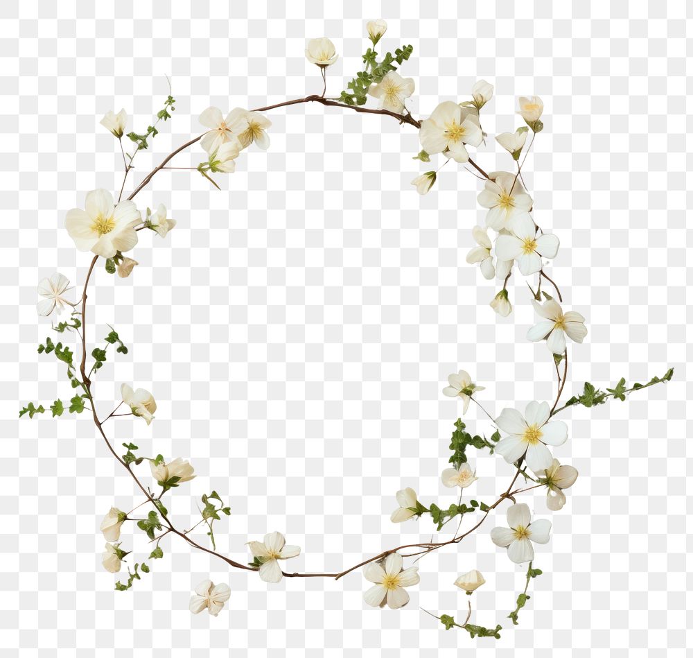 PNG Real pressed jasmine flowers blossom circle wreath. AI generated Image by rawpixel.