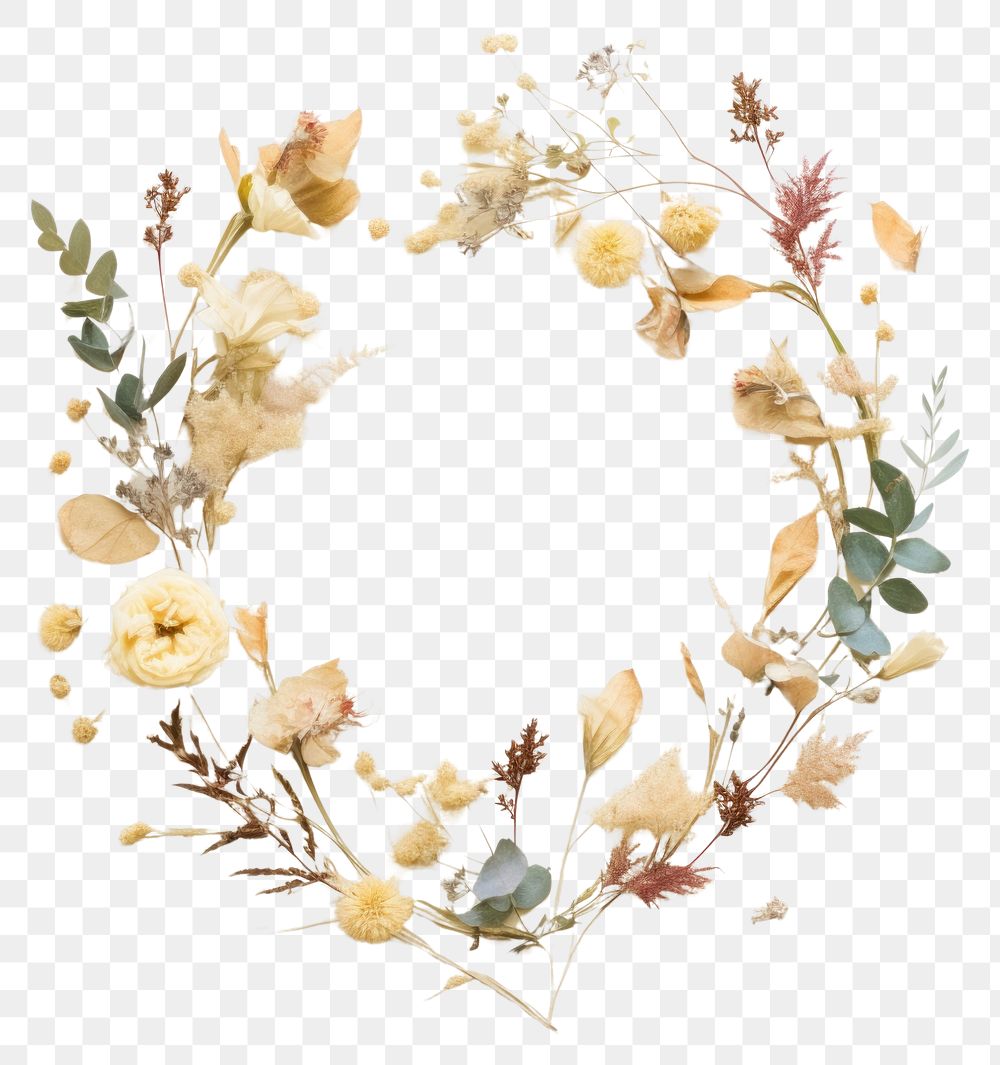 PNG Real pressed japanese flowers wreath pattern art. AI generated Image by rawpixel.