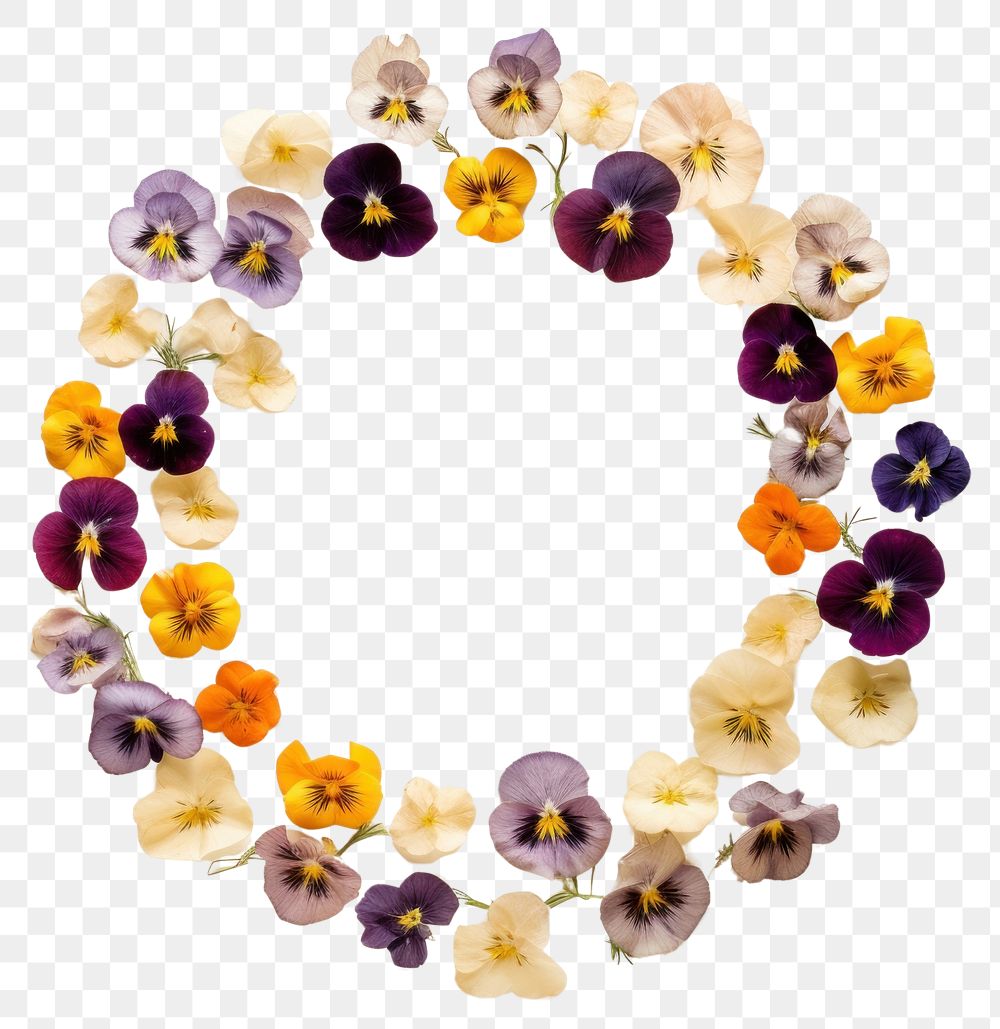 PNG Real pressed pansy flowers jewelry wreath purple. AI generated Image by rawpixel.