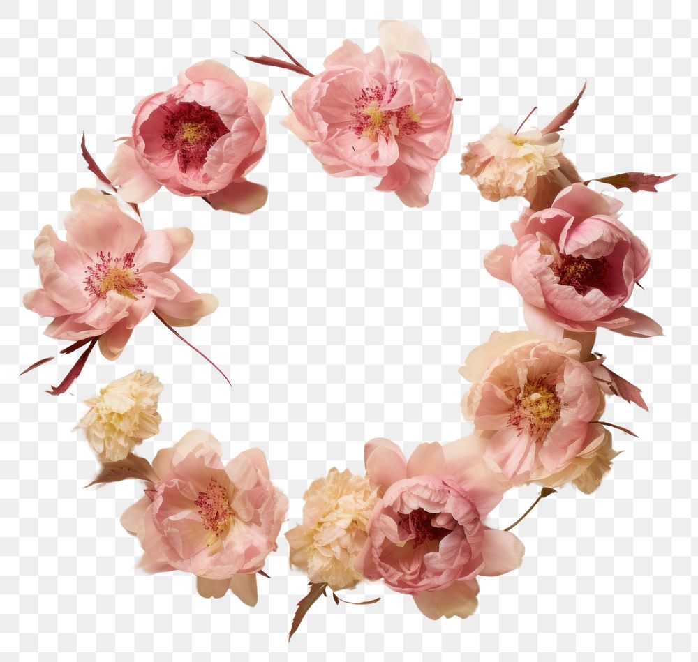 PNG Real pressed peony flowers blossom wreath petal. AI generated Image by rawpixel.