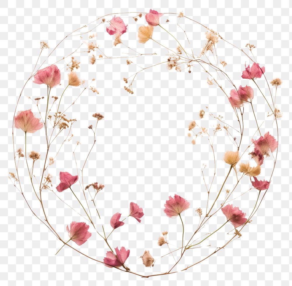 PNG Real pressed pink flowers pattern circle wreath. AI generated Image by rawpixel.