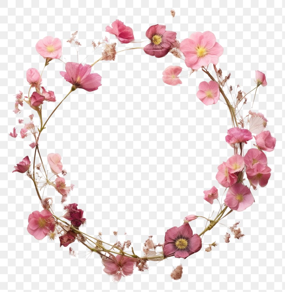 PNG Real pressed pink flowers jewelry circle wreath. AI generated Image by rawpixel.