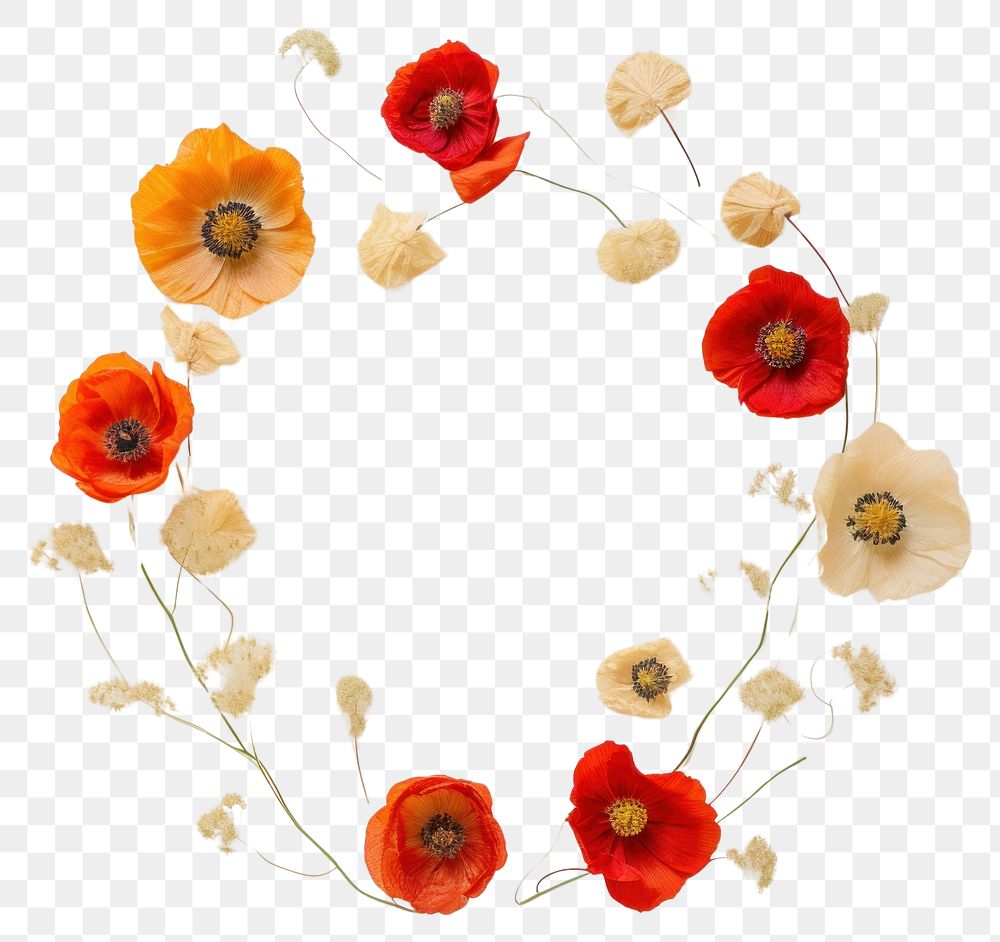 PNG Real pressed poppy flowers circle wreath petal. AI generated Image by rawpixel.