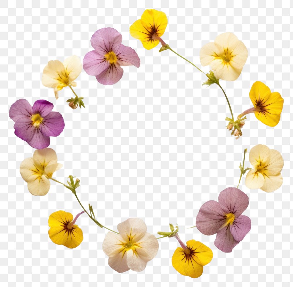 PNG Real pressed primrose flowers jewelry circle wreath. AI generated Image by rawpixel.