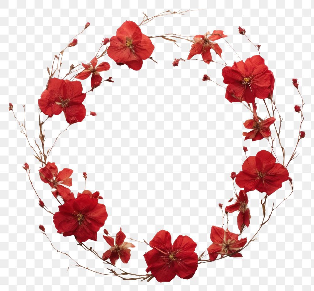 PNG Real pressed red flowers wreath petal plant. AI generated Image by rawpixel.