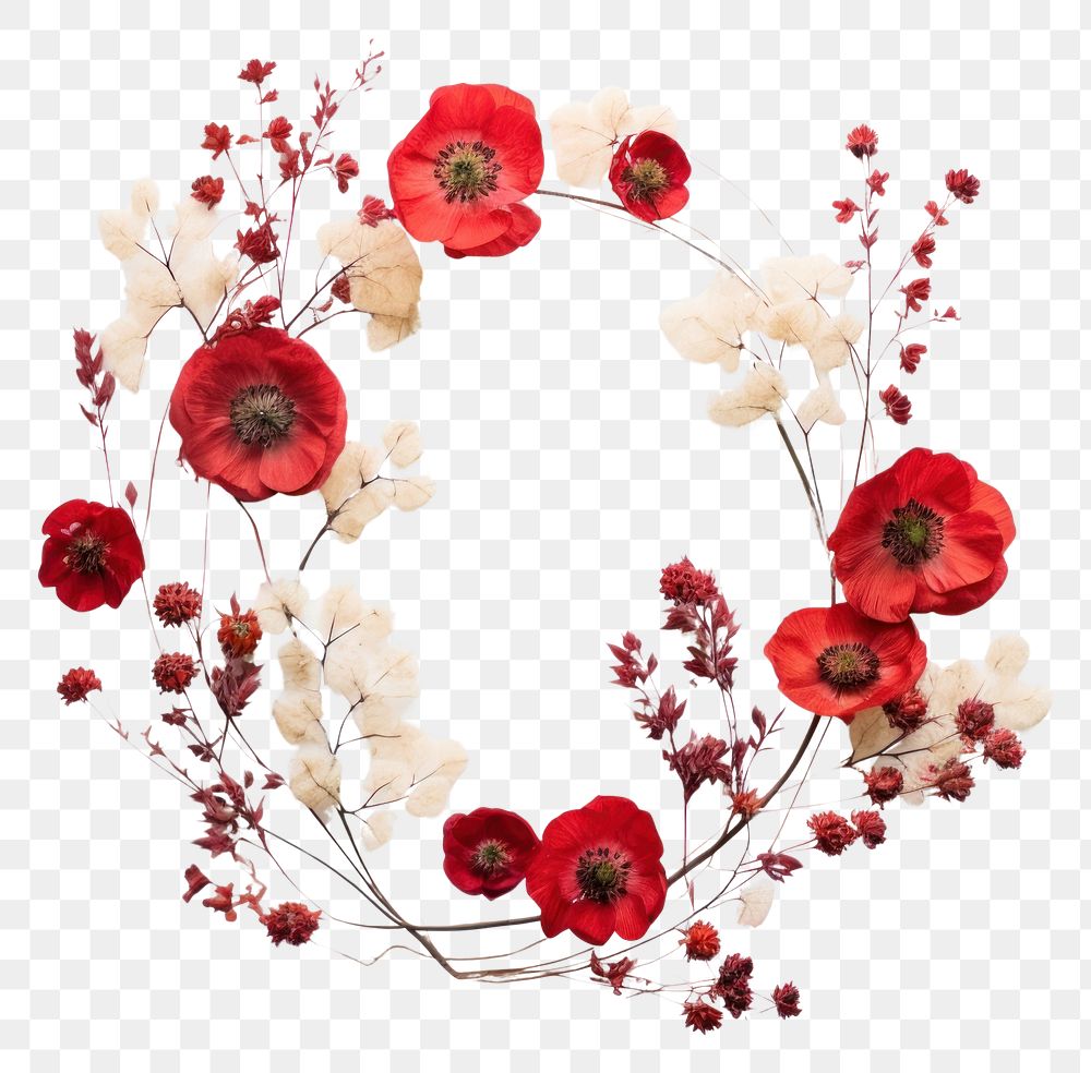 PNG Real pressed red flowers wreath plant celebration. AI generated Image by rawpixel.