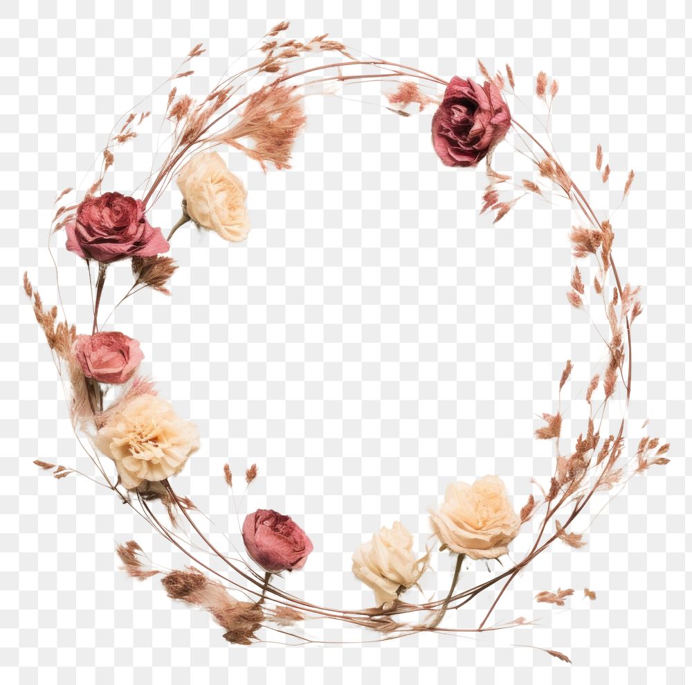 PNG Real pressed rose flowers wreath plant celebration. AI generated Image by rawpixel.