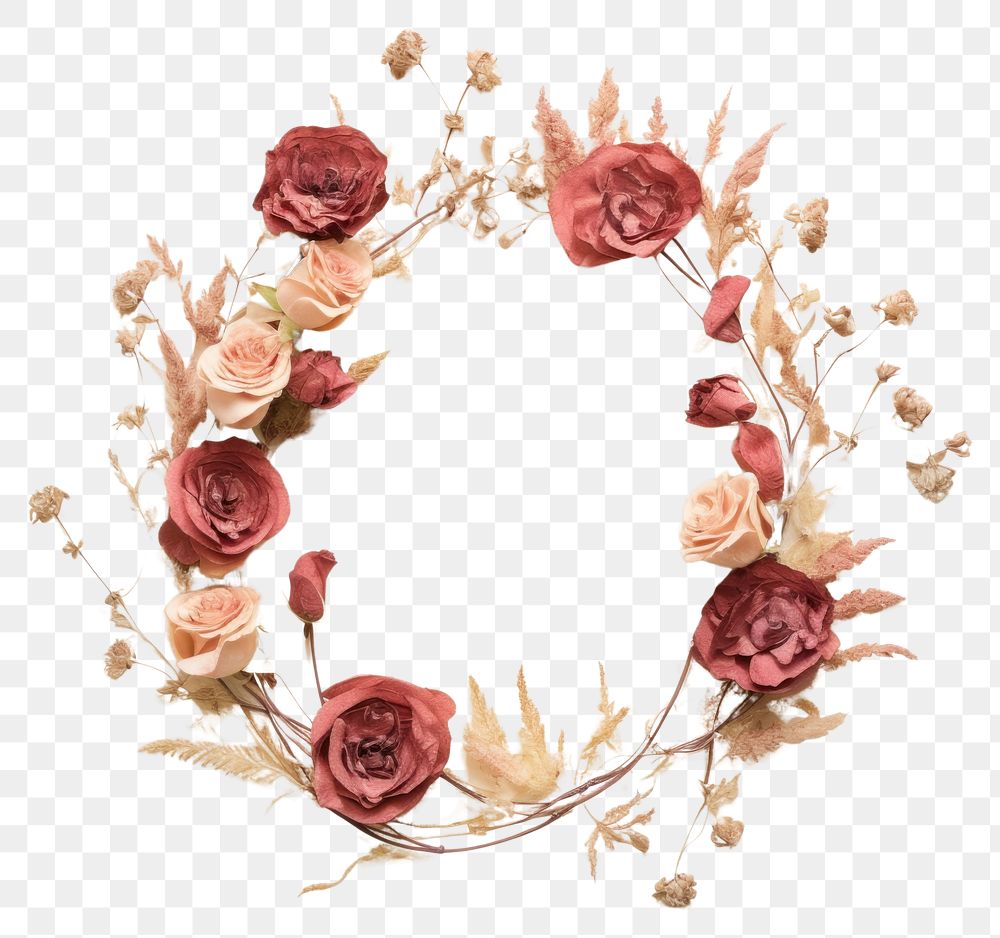 PNG Real pressed rose flowers wreath plant art. AI generated Image by rawpixel.