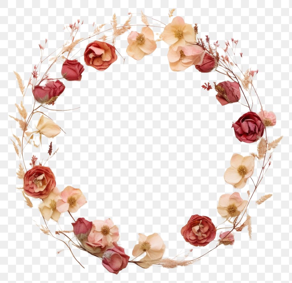 PNG Real pressed rose flowers circle wreath petal. AI generated Image by rawpixel.