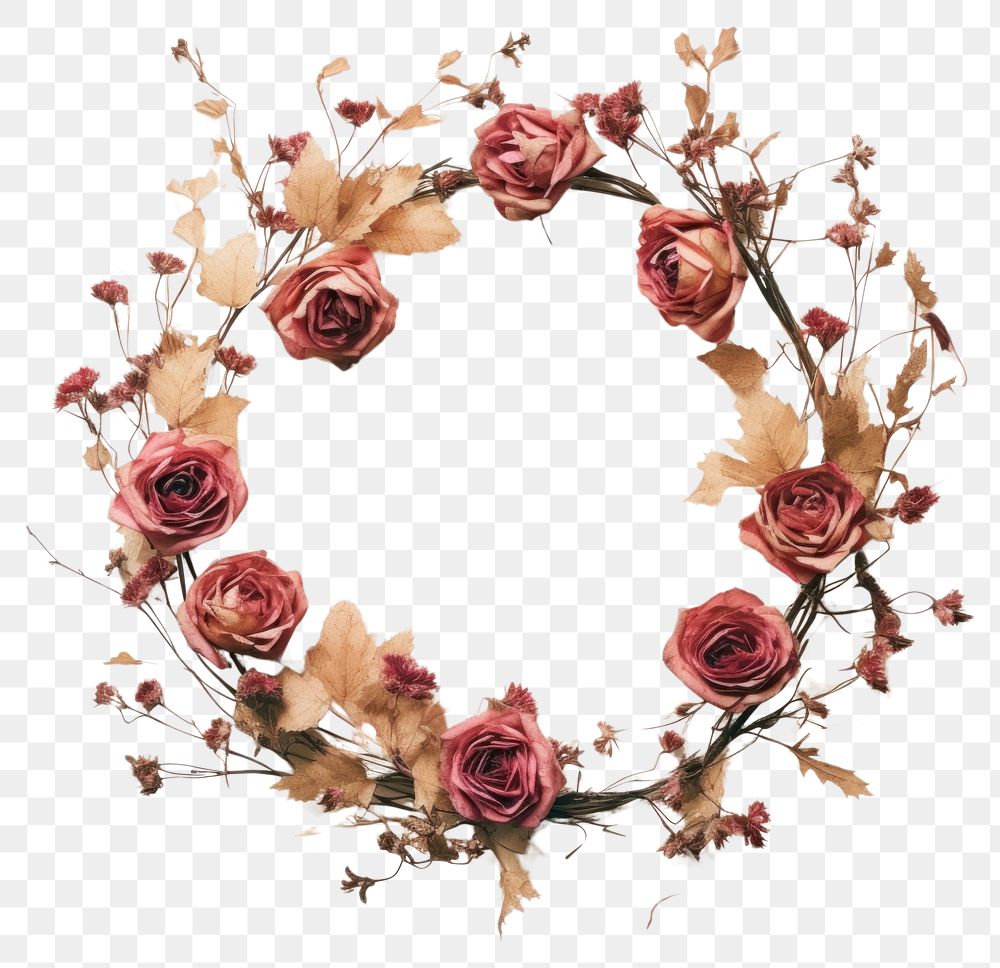 PNG Real pressed rose flowers wreath plant red. AI generated Image by rawpixel.