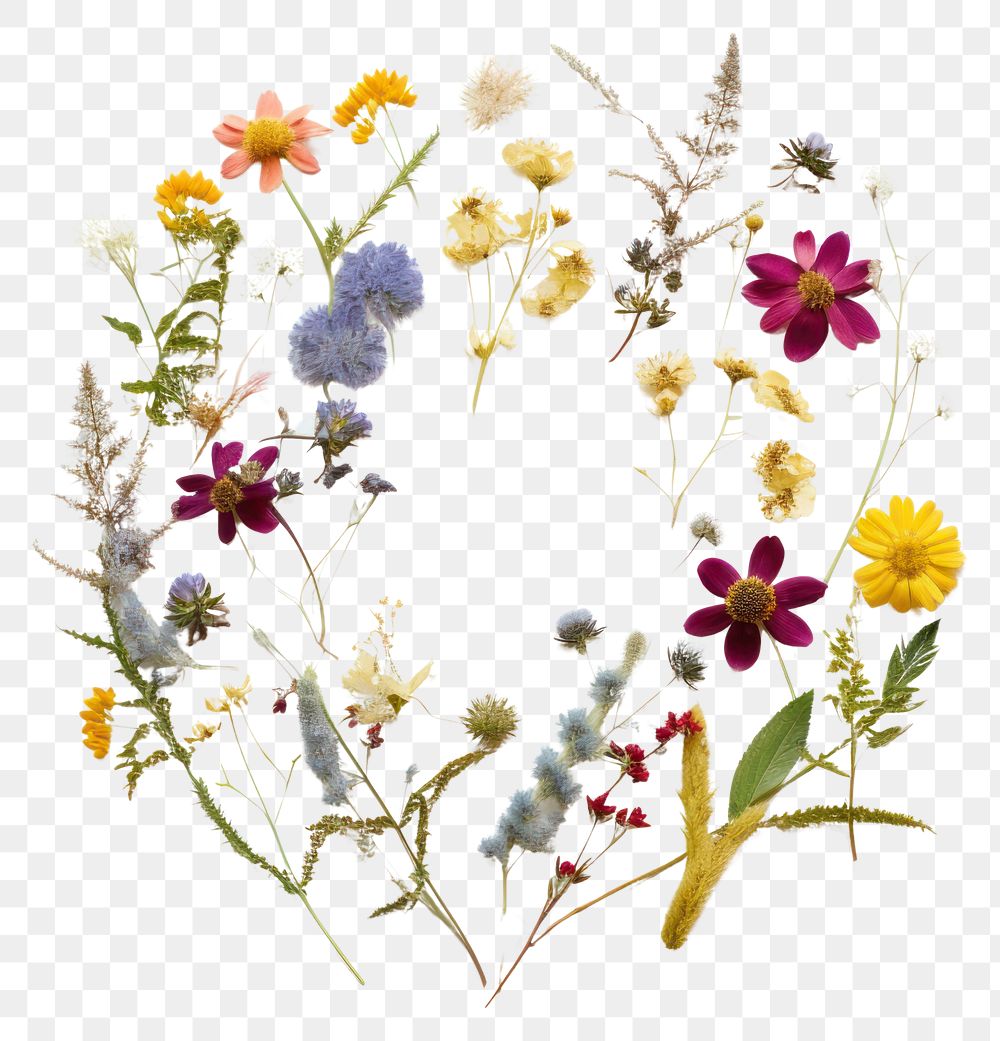 PNG Real pressed summer flowers herbs circle wreath. AI generated Image by rawpixel.