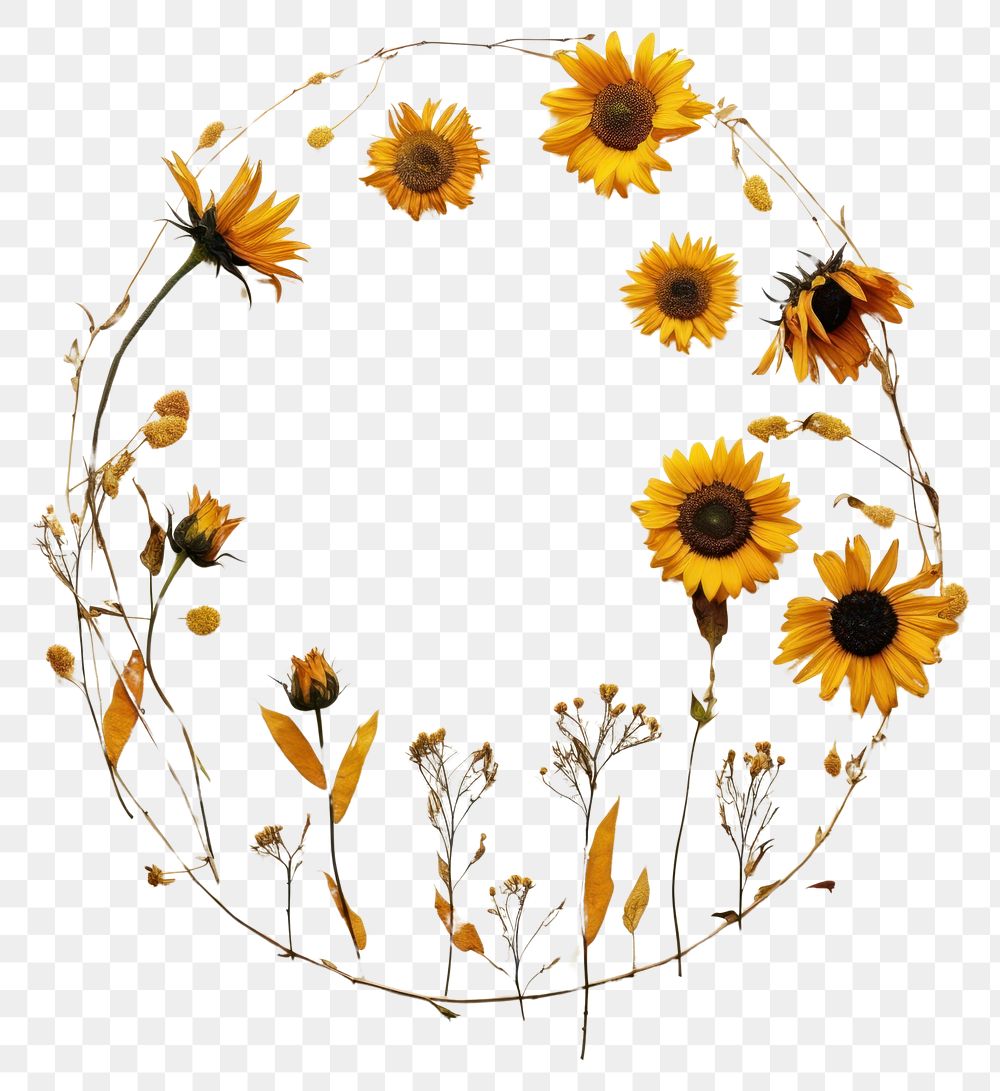 PNG Real pressed sunflowers circle wreath shape. AI generated Image by rawpixel.