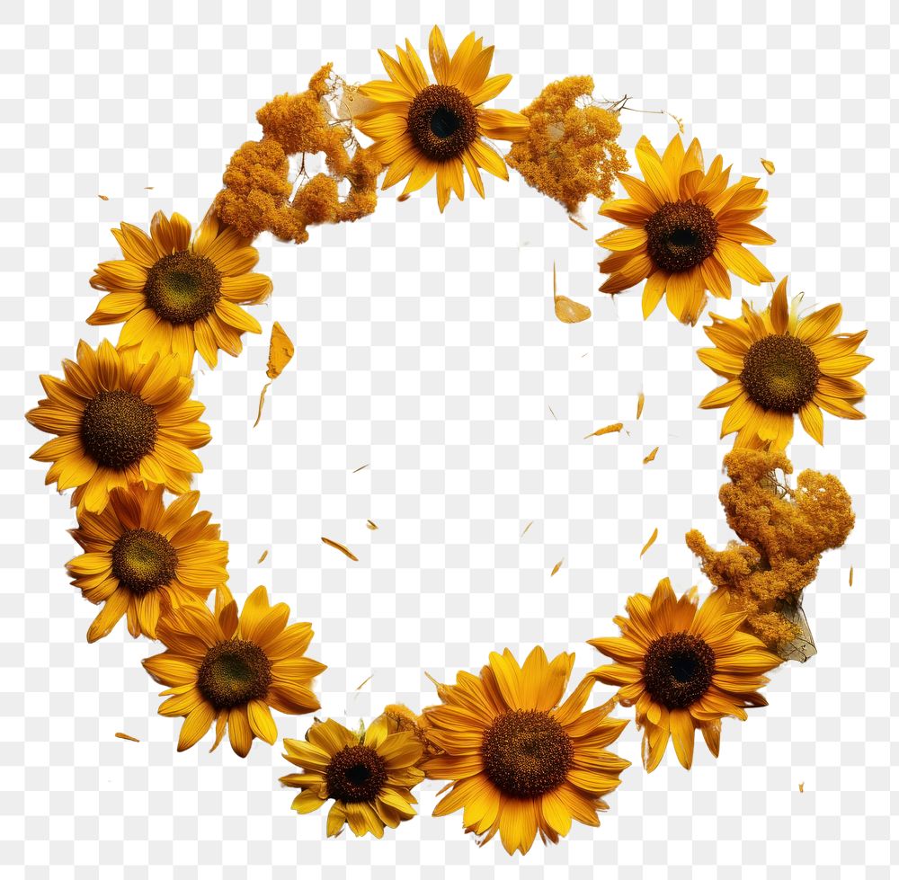PNG Real pressed sunflowers circle wreath petal. AI generated Image by rawpixel.