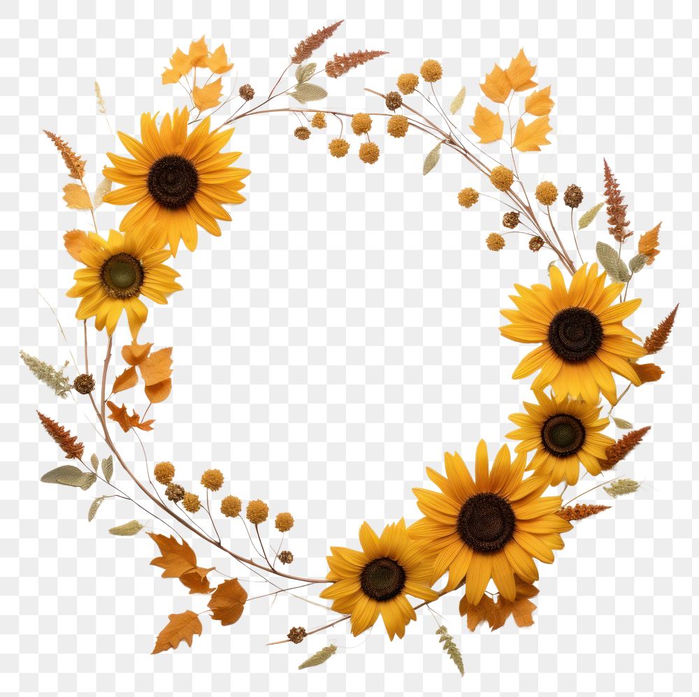 PNG Real pressed sunflowers wreath plant celebration. AI generated Image by rawpixel.