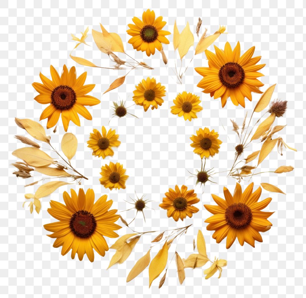 PNG Real pressed sunflowers pattern circle wreath. AI generated Image by rawpixel.