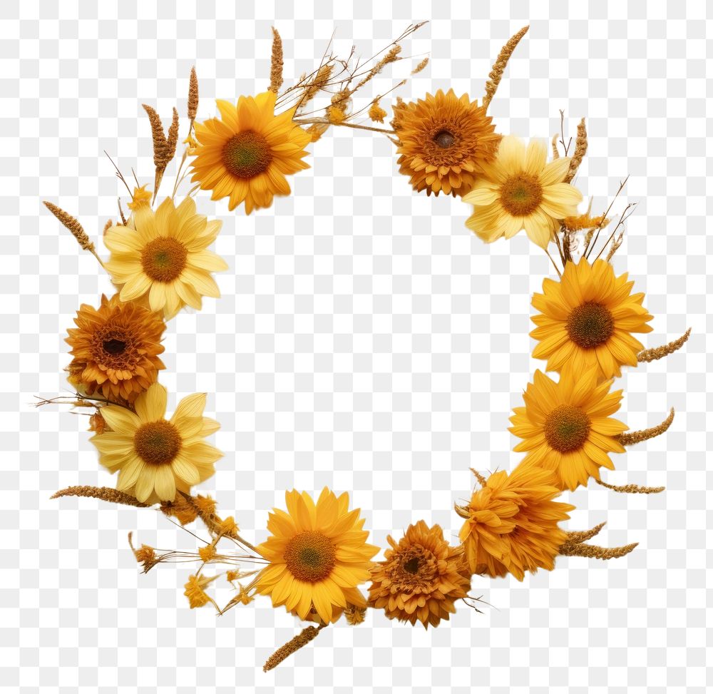 PNG Real pressed sunflowers wreath plant petal. AI generated Image by rawpixel.