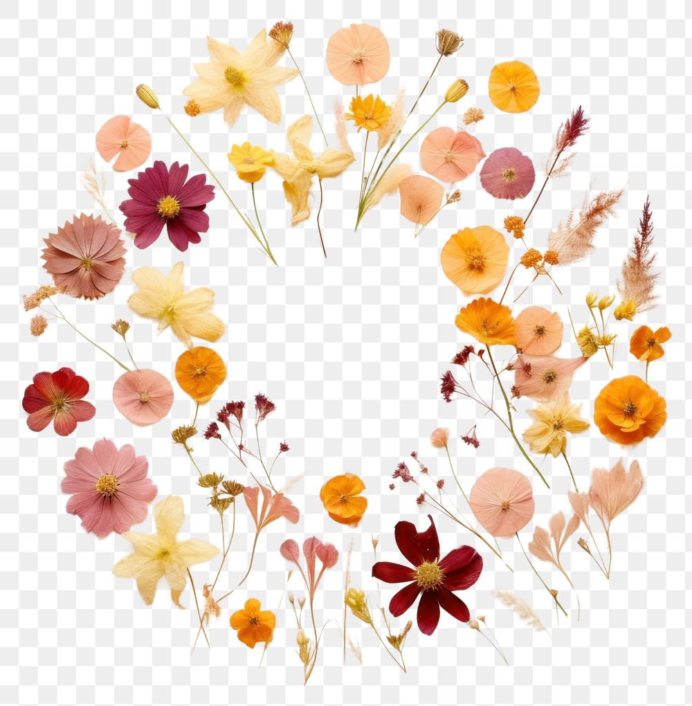 PNG Real pressed tropical flowers pattern circle wreath. AI generated Image by rawpixel.