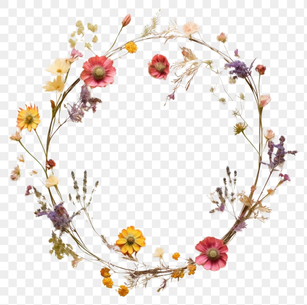 PNG Real pressed wildflowers pattern wreath plant. AI generated Image by rawpixel.