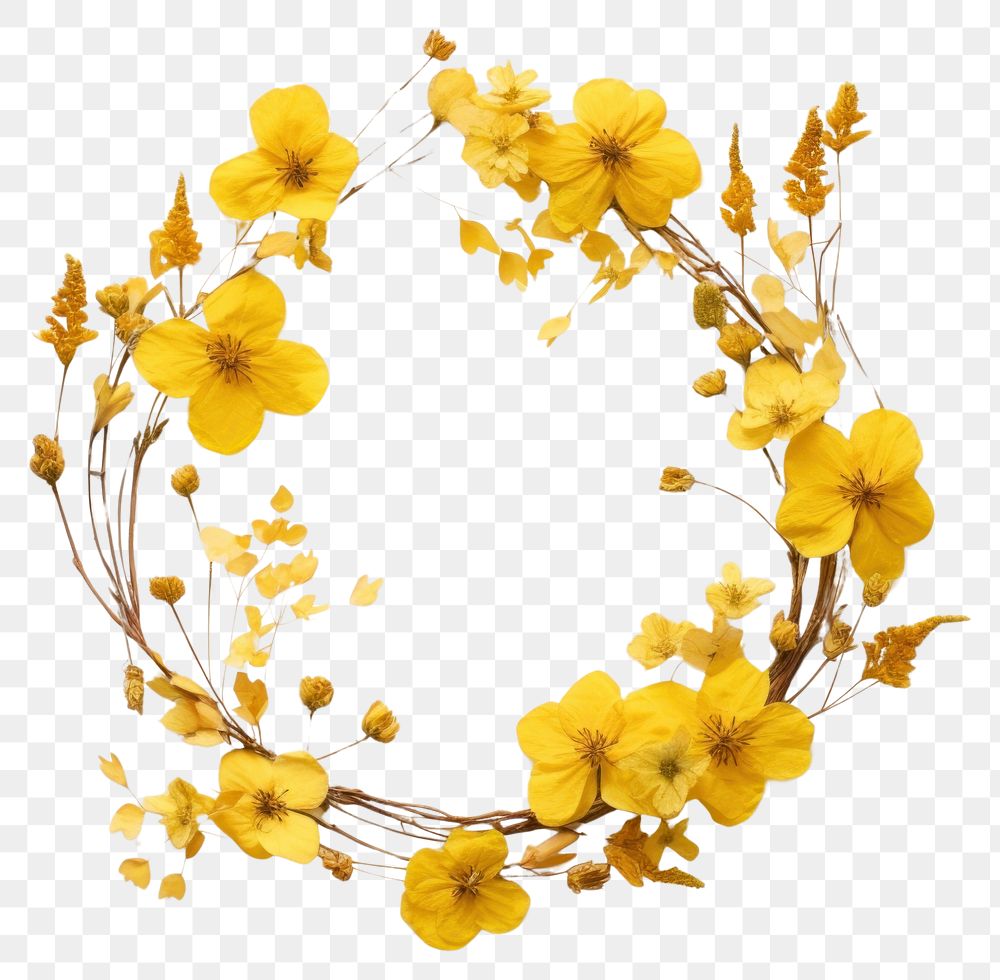 PNG Real pressed yellow flowers wreath plant petal. AI generated Image by rawpixel.