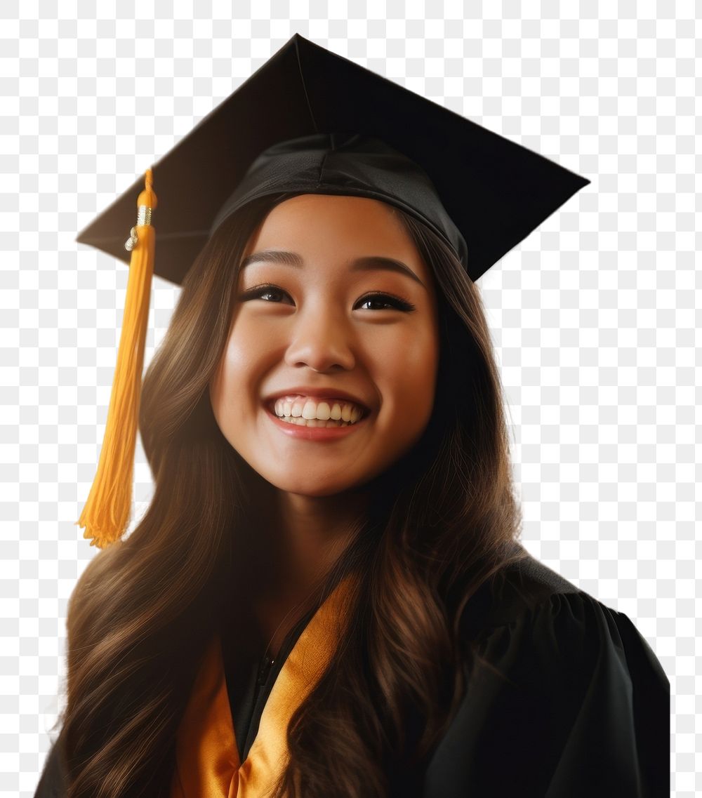 PNG  Half-Asian-american girl graduation portrait student. AI generated Image by rawpixel.