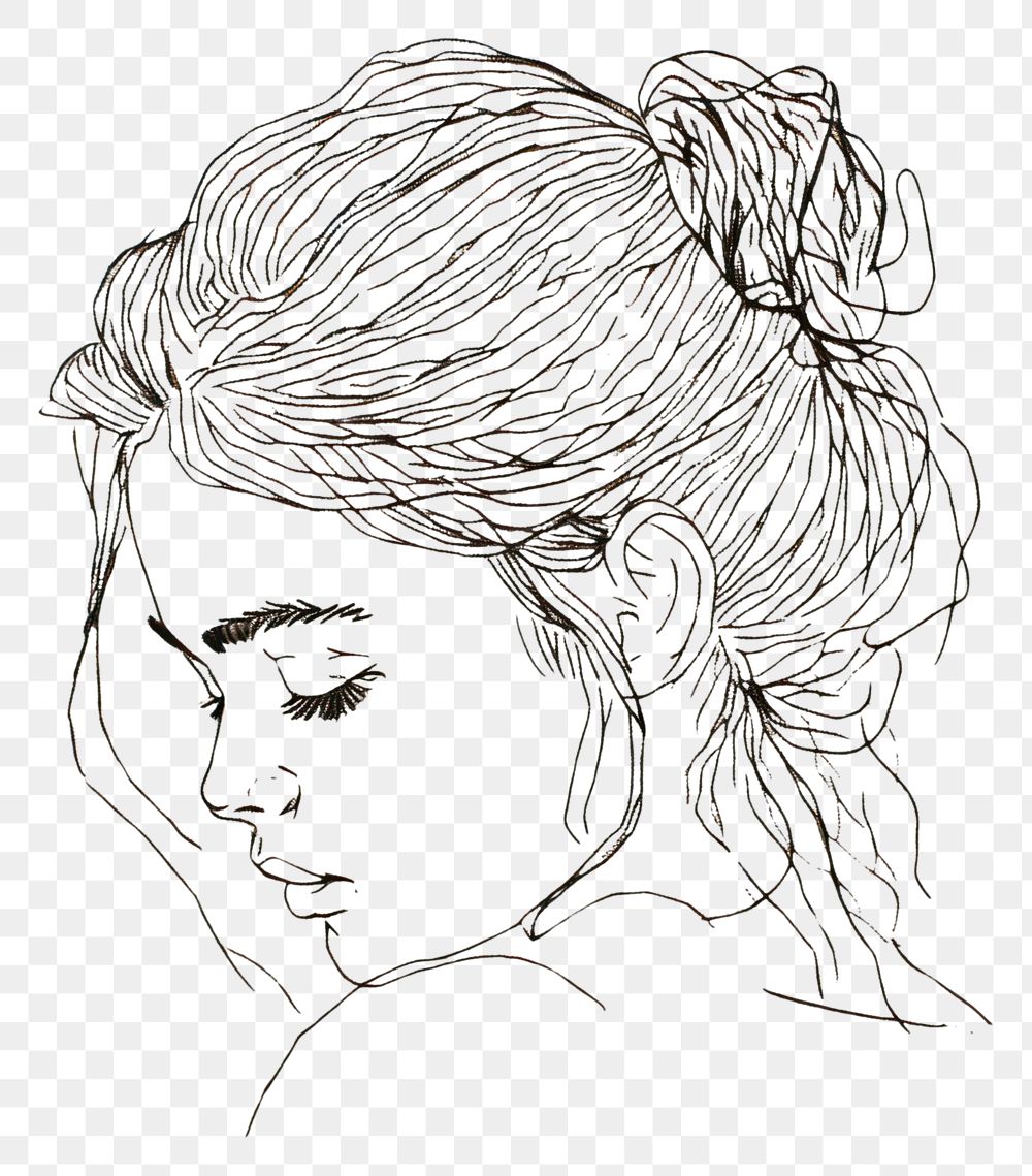 PNG Simple line art woman drawing sketch contemplation.