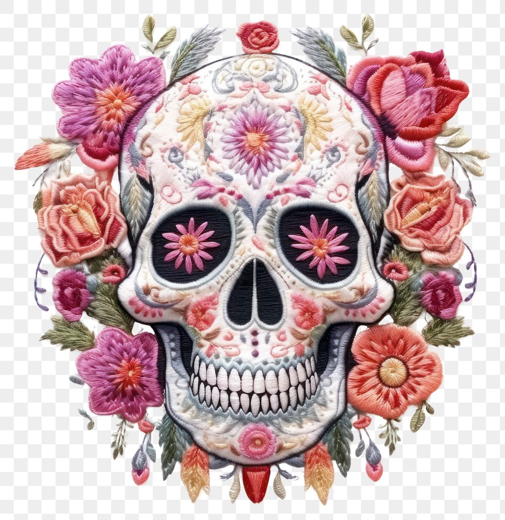 PNG Skull embroidery pattern art.