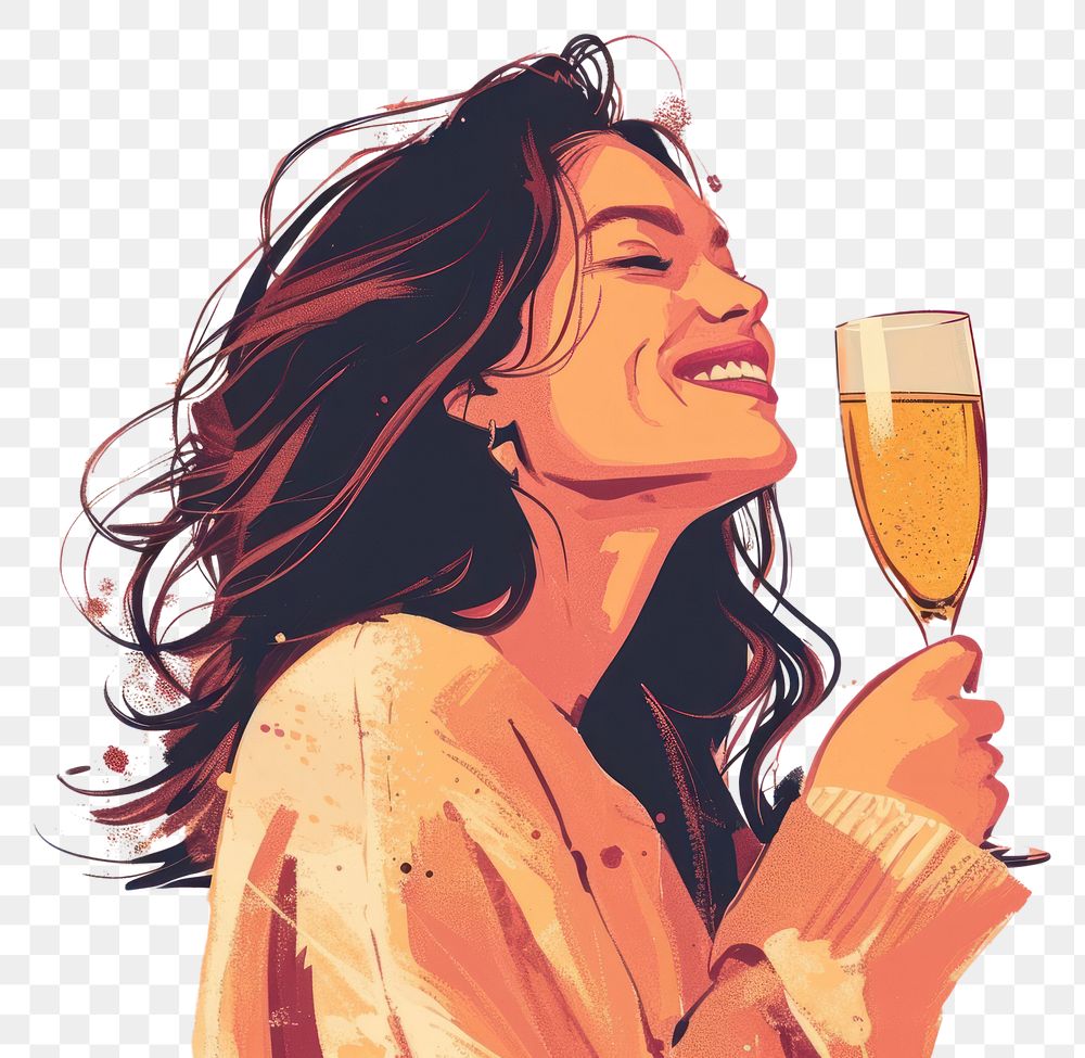 PNG Woman looking away and smiling with champagne glass drink adult. AI generated Image by rawpixel.