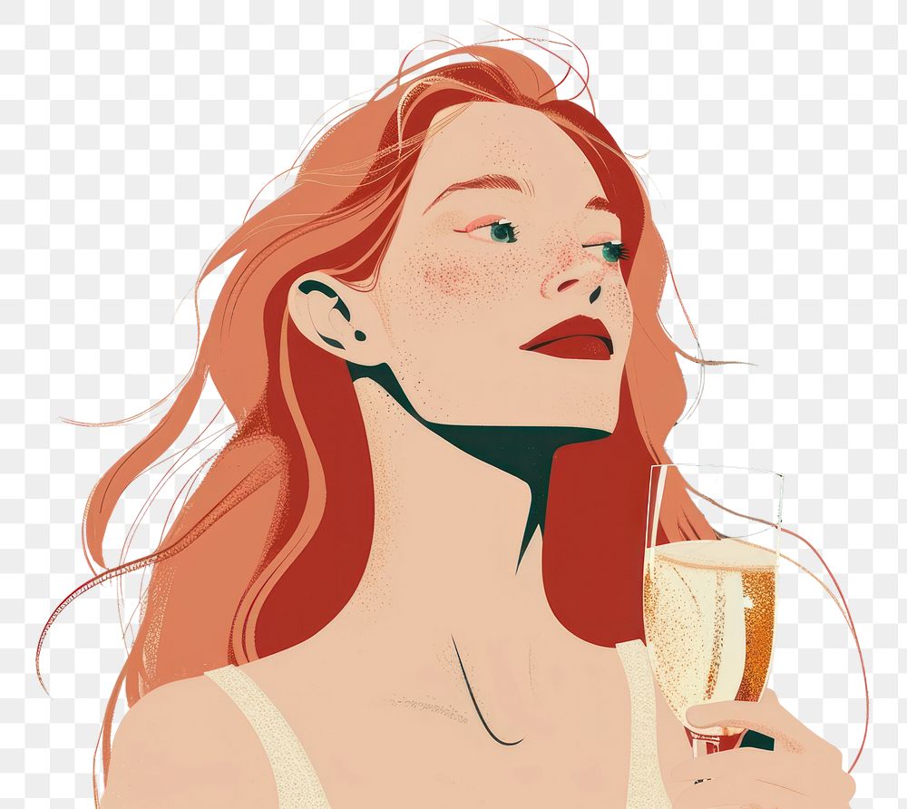 PNG Woman looking away and smiling with champagne adult refreshment hairstyle. AI generated Image by rawpixel.