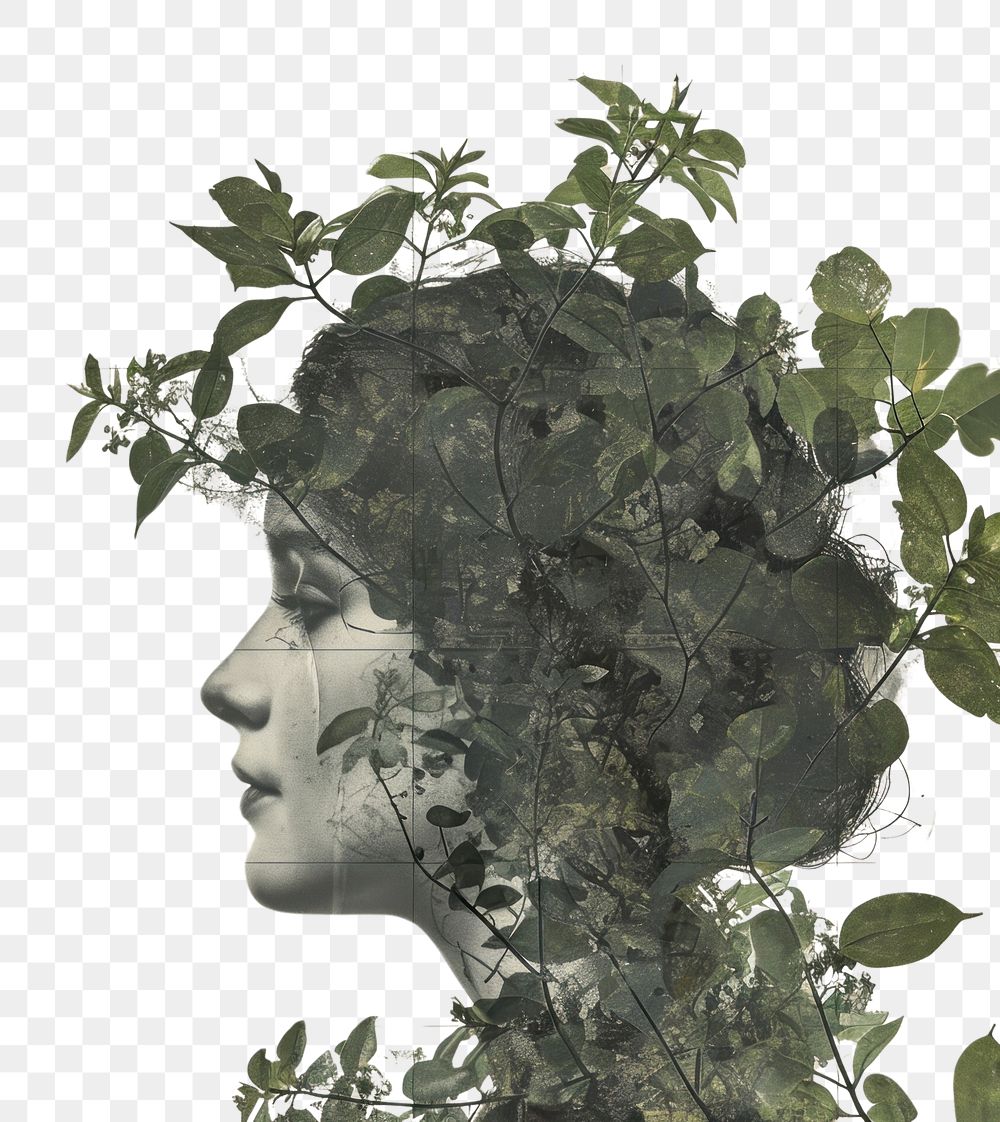 PNG Woman ephemera border background portrait drawing plant