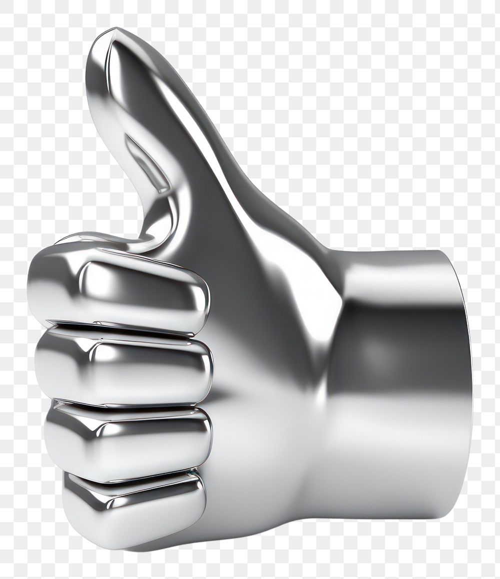 PNG Thumbs up Chrome material chrome silver white background.