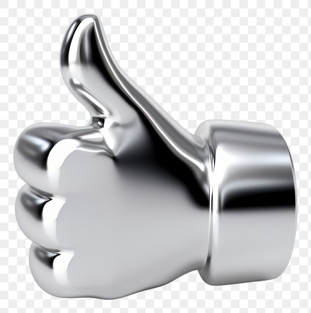 PNG Thumbs up Chrome material chrome silver white background.