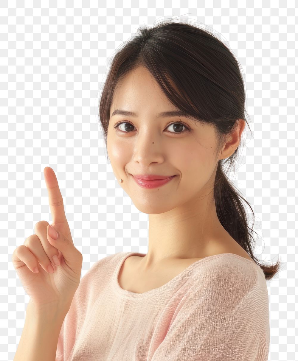 PNG  Woman happiness standing finger pointing portrait smile adult.