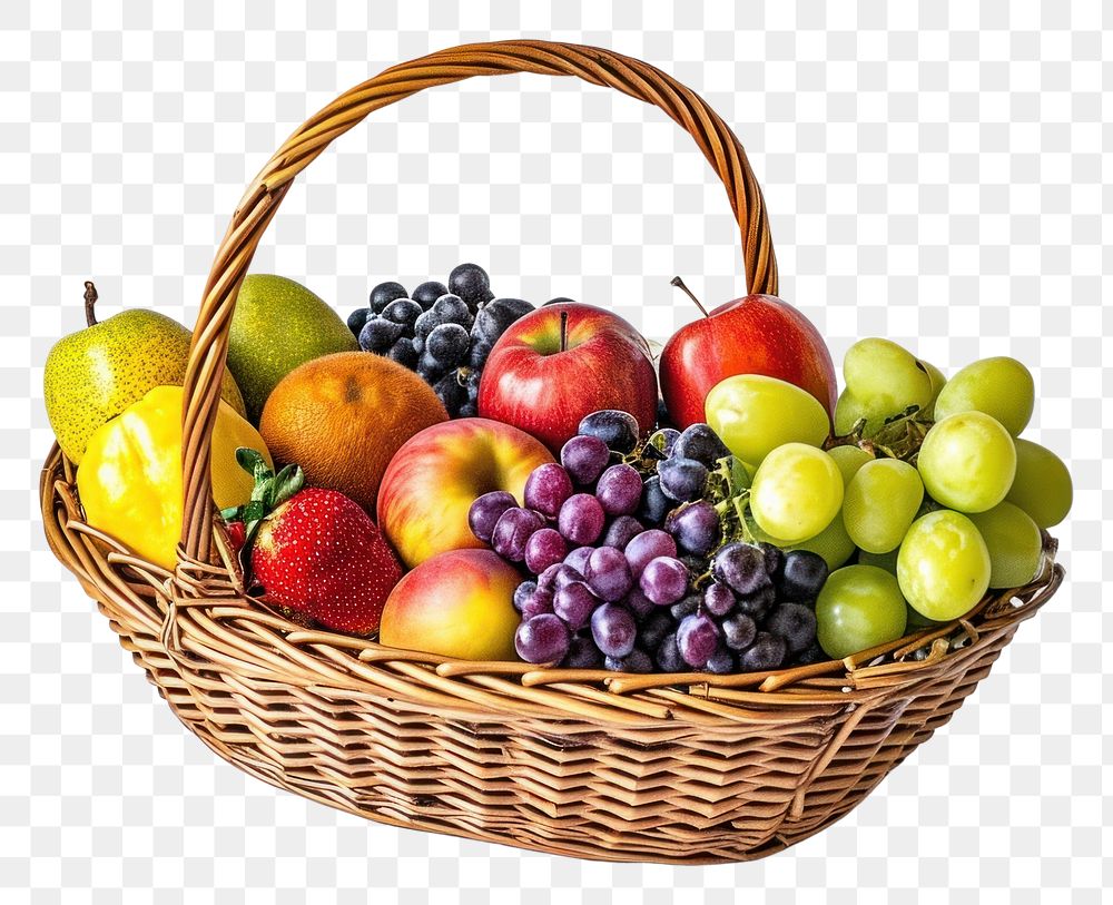 PNG Fruit basket grapes apple plant.