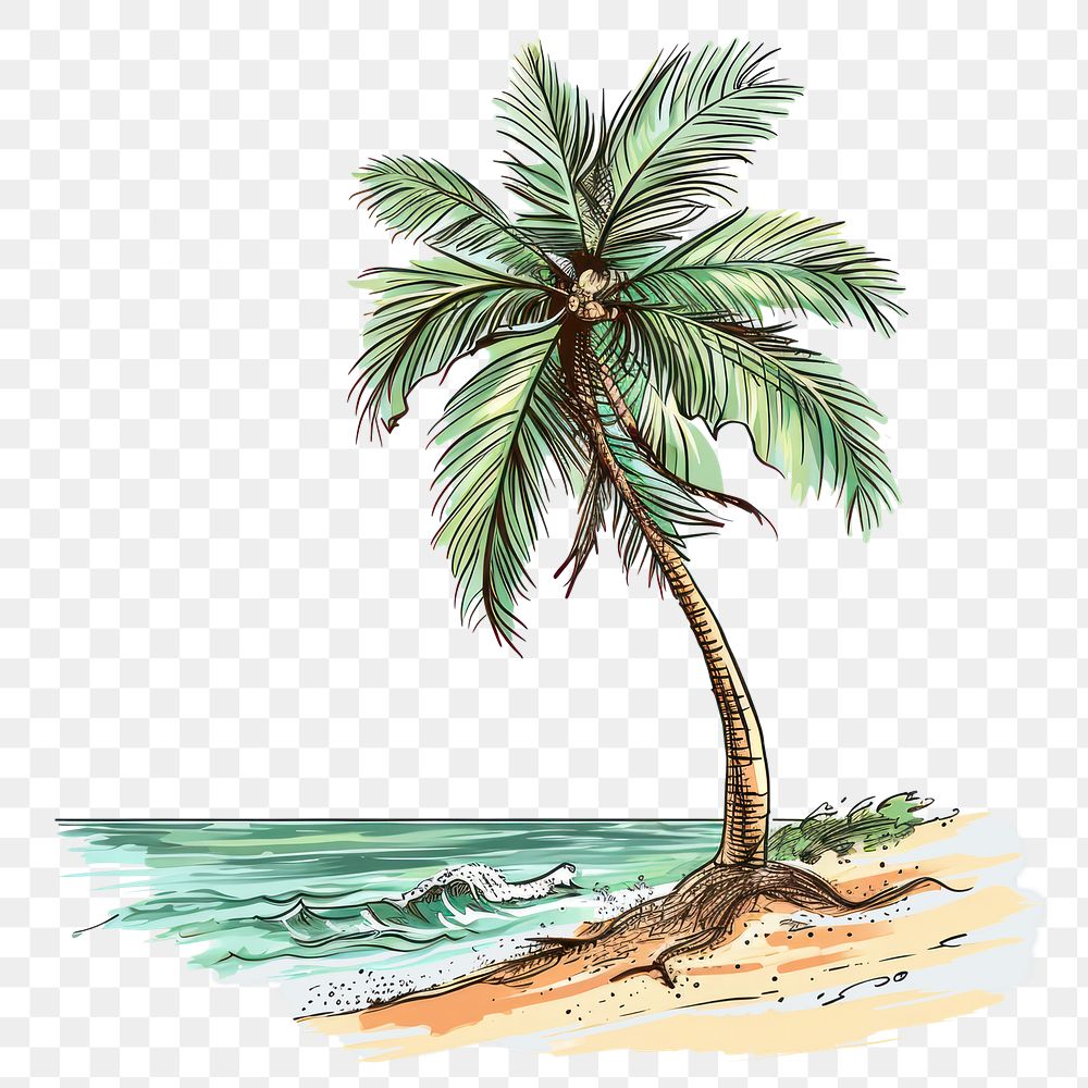PNG Summer vacation tree drawing beach. AI generated Image by rawpixel.
