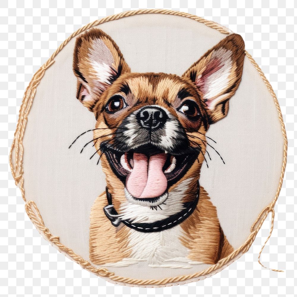 PNG Dog funny action embroidery textile animal.