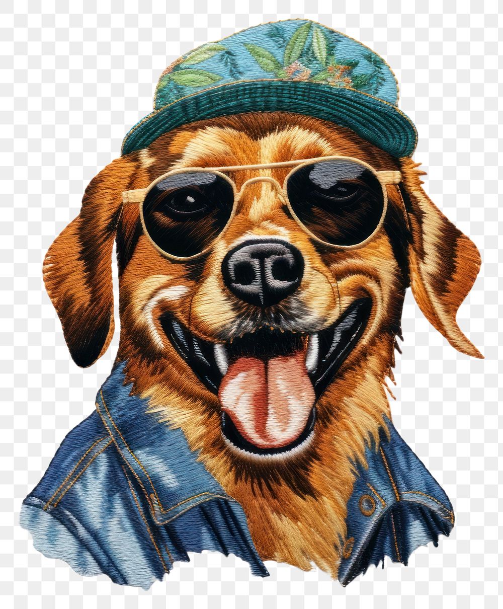 PNG Dog in embroidery style sunglasses portrait mammal.