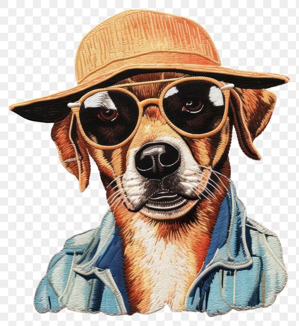 PNG Dog in embroidery style glasses sunglasses mammal.
