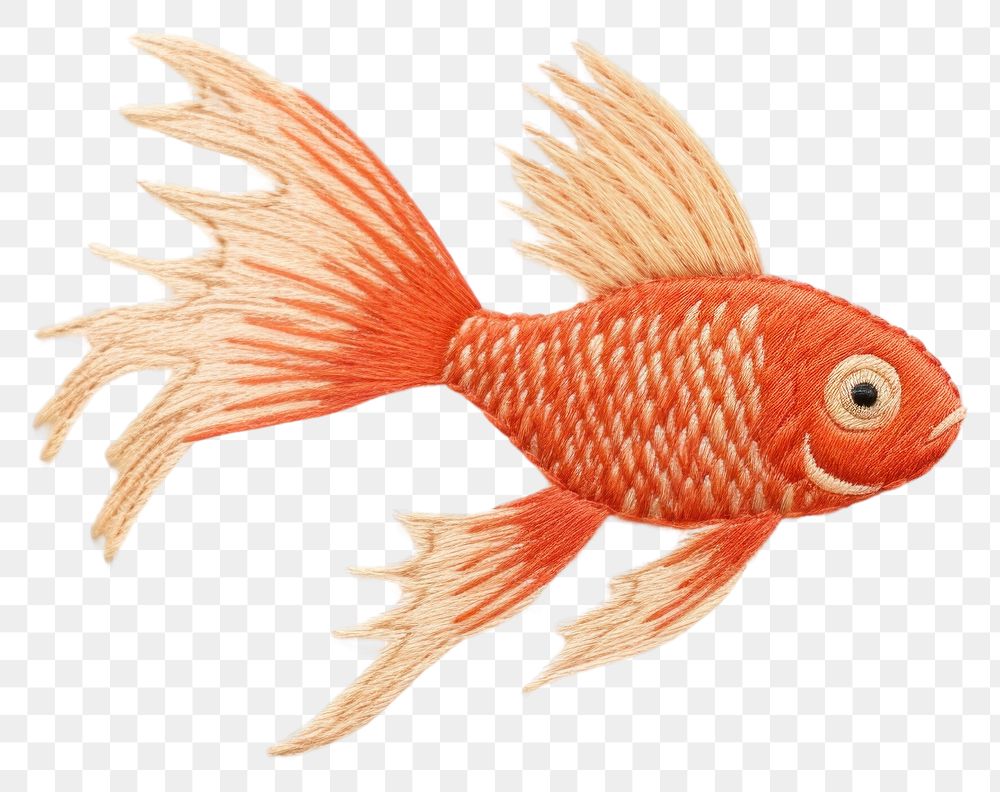 PNG Goldfish in embroidery style animal wildlife aquarium.