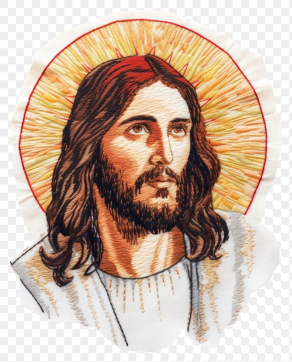 PNG Jesus in embroidery style portrait drawing sketch.
