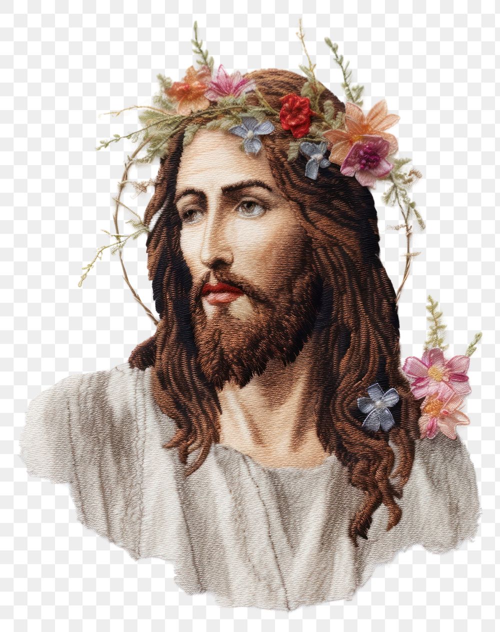 PNG Jesus in embroidery style painting portrait drawing.