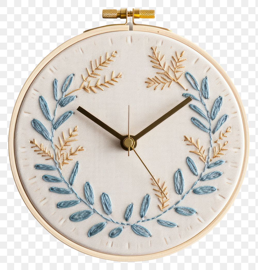 PNG Little clock in embroidery pattern locket accessories.