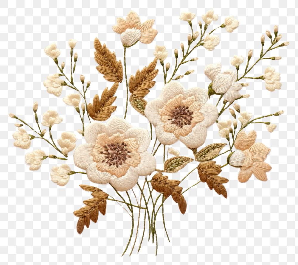 PNG Beige flower bouquet embroidery plant art