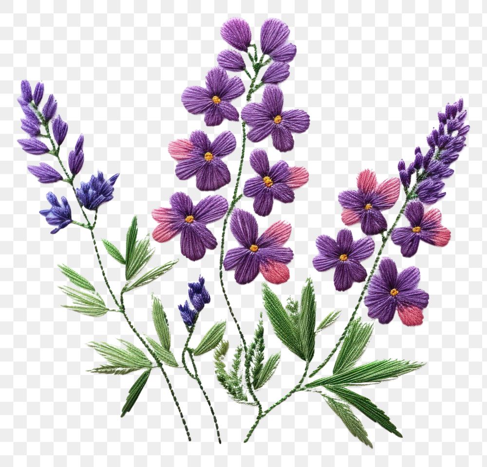 PNG Purple flower bouquet embroidery lavender blossom