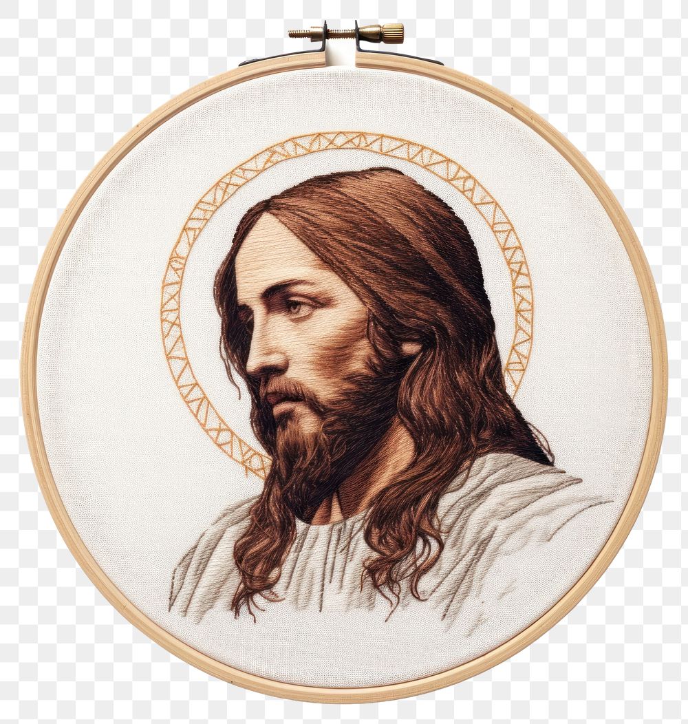 PNG Jesus in embroidery style portrait representation spirituality.